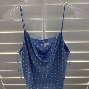 Women's Blue & White Cowl Neck Satin Top